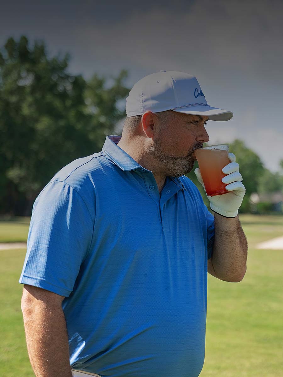 A golfer drinking